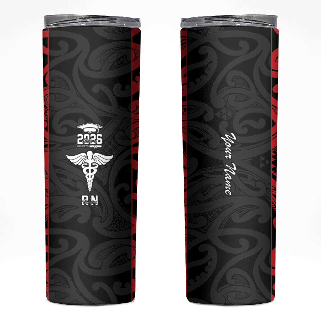 New Zealand Nurse RN 2026 Personalised Skinny Tumbler Red Maori Pattern Cultural Pride