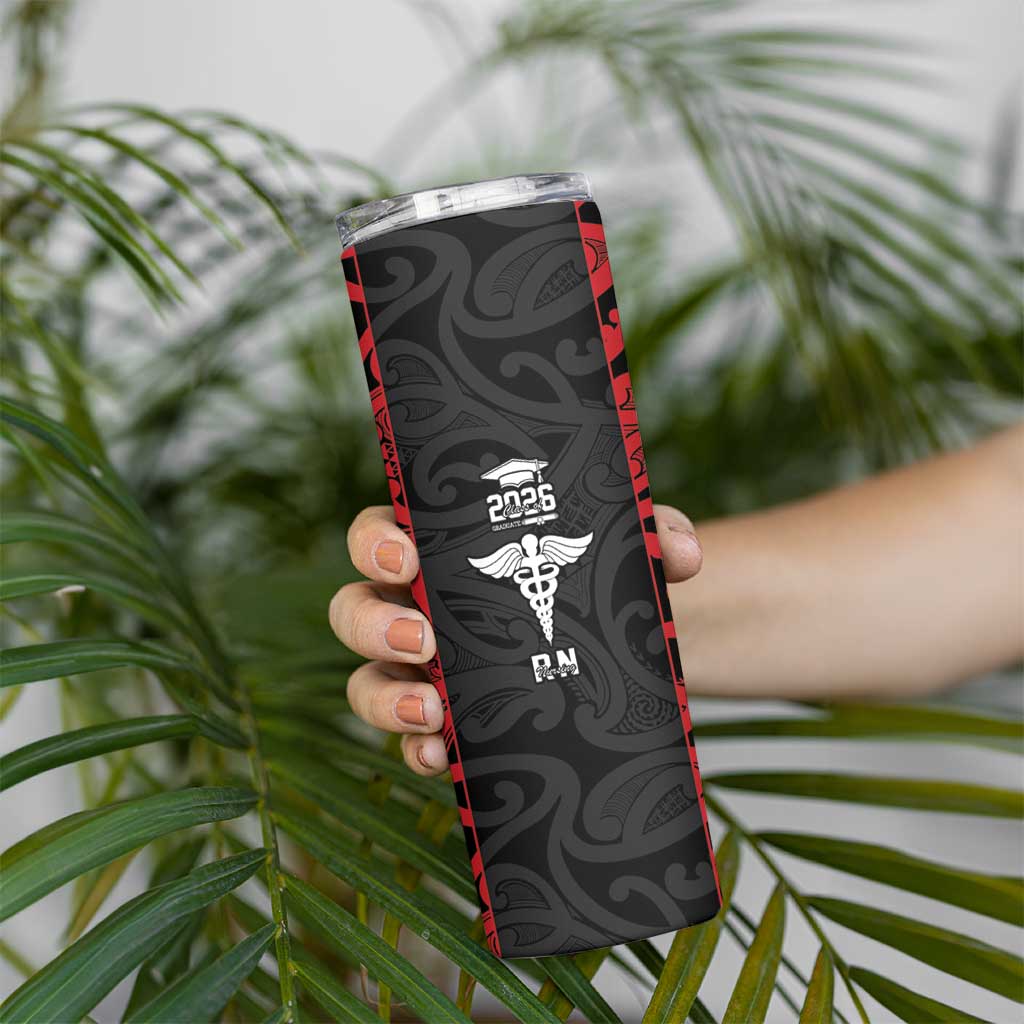New Zealand Nurse RN 2026 Personalised Skinny Tumbler Red Maori Pattern Cultural Pride