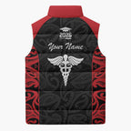 New Zealand Nurse RN 2026 Personalised Sleeveless Puffer Jacket Red Maori Pattern Cultural Pride