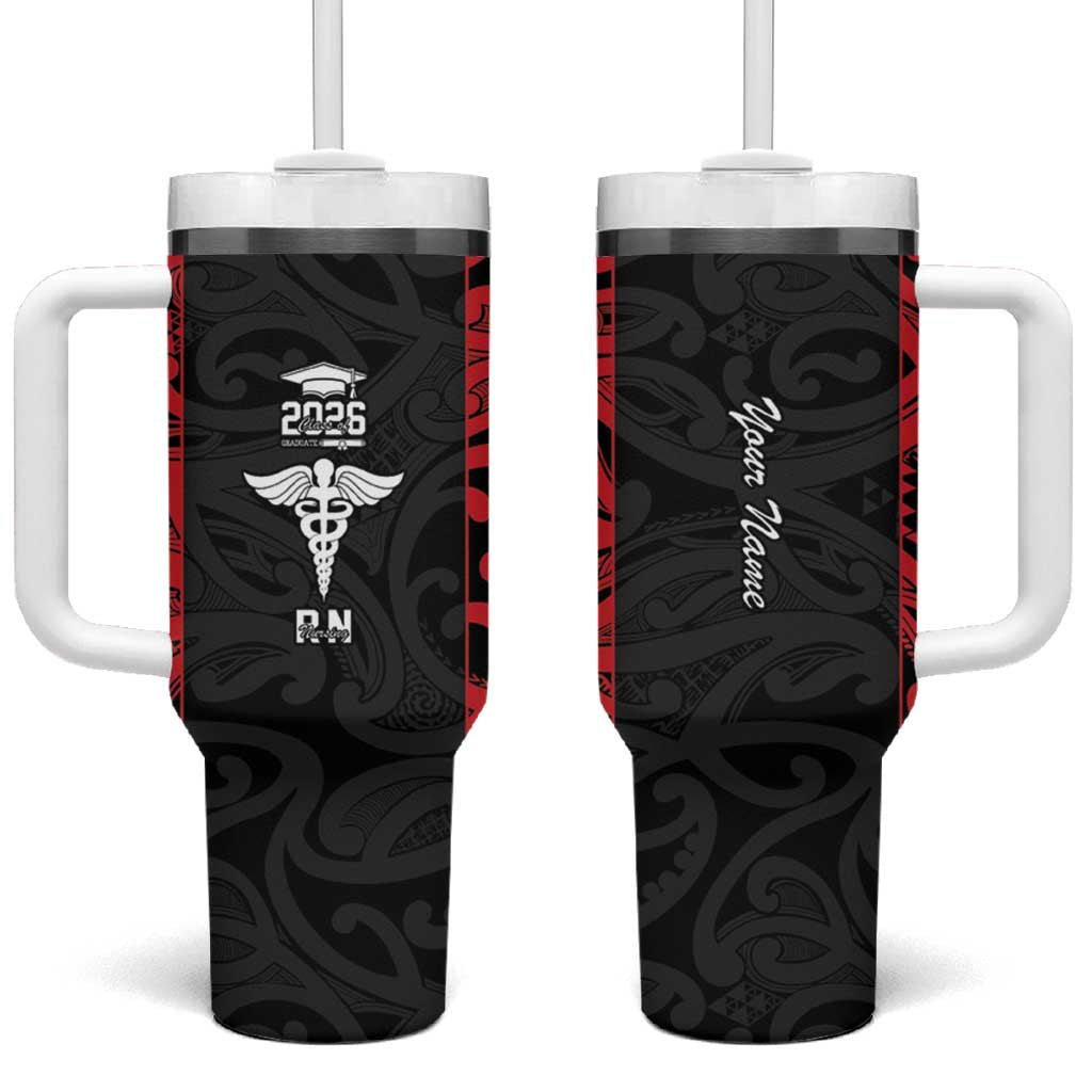 New Zealand Nurse RN 2026 Personalised Tumbler With Handle Red Maori Pattern Cultural Pride