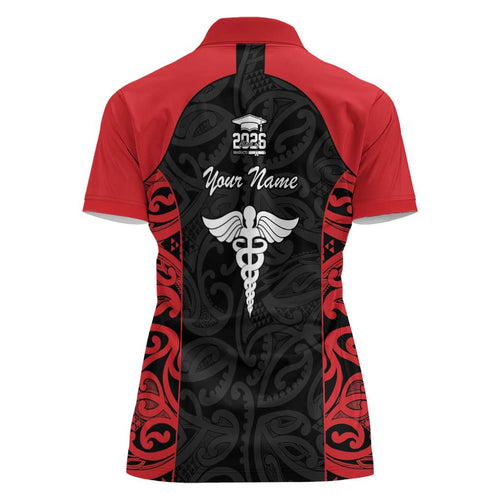 New Zealand Nurse RN 2026 Personalised Women Polo Shirt Red Maori Pattern Cultural Pride