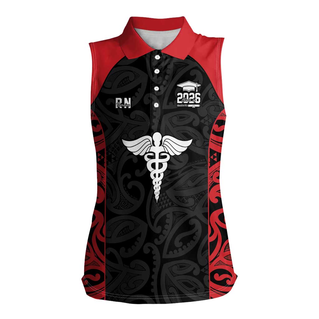 New Zealand Nurse RN 2026 Personalised Women Sleeveless Polo Shirt Red Maori Pattern Cultural Pride