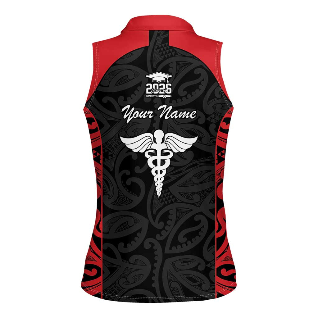 New Zealand Nurse RN 2026 Personalised Women Sleeveless Polo Shirt Red Maori Pattern Cultural Pride