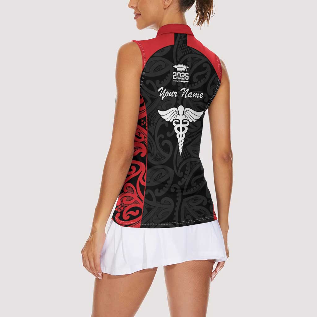 New Zealand Nurse RN 2026 Personalised Women Sleeveless Polo Shirt Red Maori Pattern Cultural Pride