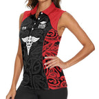 New Zealand Nurse RN 2026 Personalised Women Sleeveless Polo Shirt Red Maori Pattern Cultural Pride