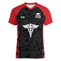 New Zealand Nurse RN 2026 Personalised Women V-Neck T-Shirt Red Maori Pattern Cultural Pride