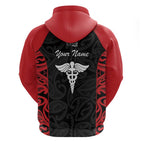 New Zealand Nurse RN 2026 Personalised Zip Hoodie Red Maori Pattern Cultural Pride