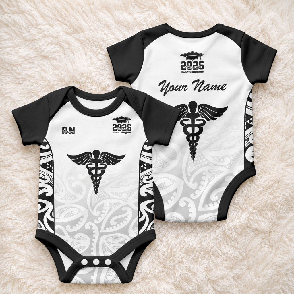 New Zealand Nurse RN 2026 Personalised Baby Onesie White Maori Pattern Cultural Pride