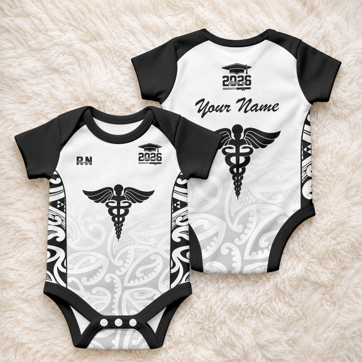 New Zealand Nurse RN 2026 Personalised Baby Onesie White Maori Pattern Cultural Pride