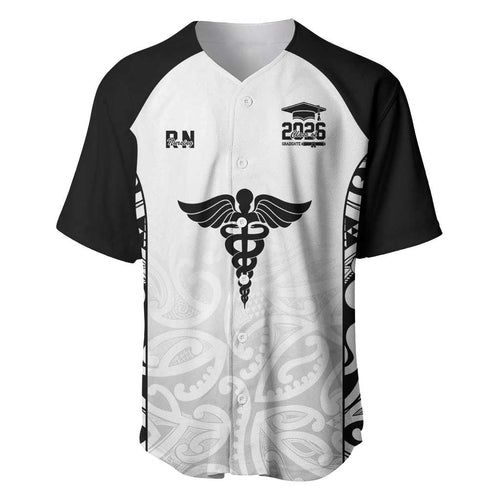 New Zealand Nurse RN 2026 Personalised Baseball Jersey White Maori Pattern Cultural Pride