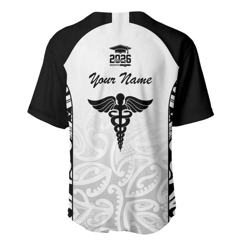 New Zealand Nurse RN 2026 Personalised Baseball Jersey White Maori Pattern Cultural Pride