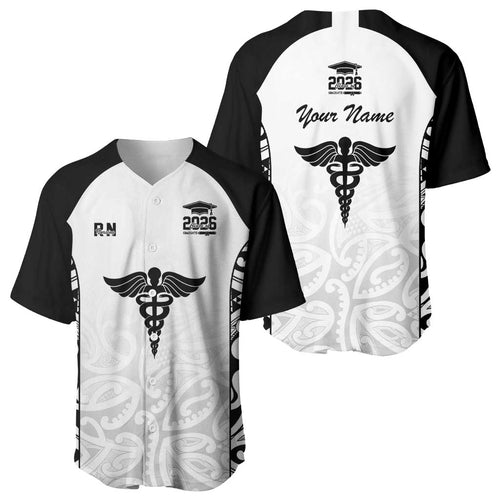 New Zealand Nurse RN 2026 Personalised Baseball Jersey White Maori Pattern Cultural Pride