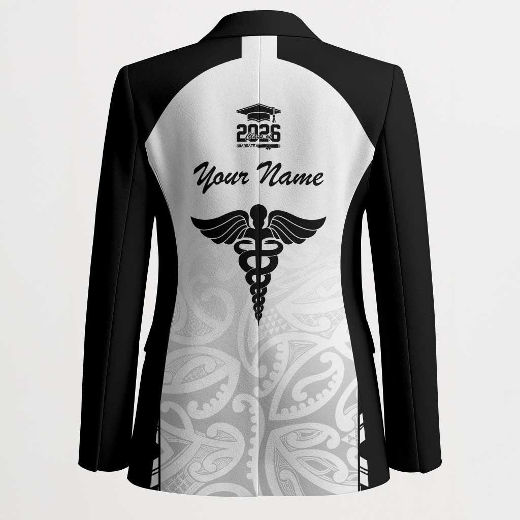 New Zealand Nurse RN 2026 Personalised Blazer White Maori Pattern Cultural Pride