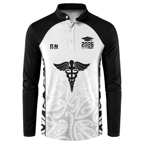 New Zealand Nurse RN 2026 Personalised Button Sweatshirt White Maori Pattern Cultural Pride
