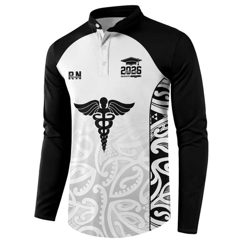 New Zealand Nurse RN 2026 Personalised Button Sweatshirt White Maori Pattern Cultural Pride