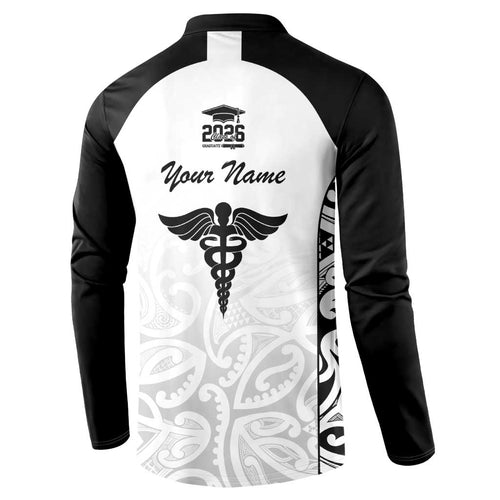 New Zealand Nurse RN 2026 Personalised Button Sweatshirt White Maori Pattern Cultural Pride