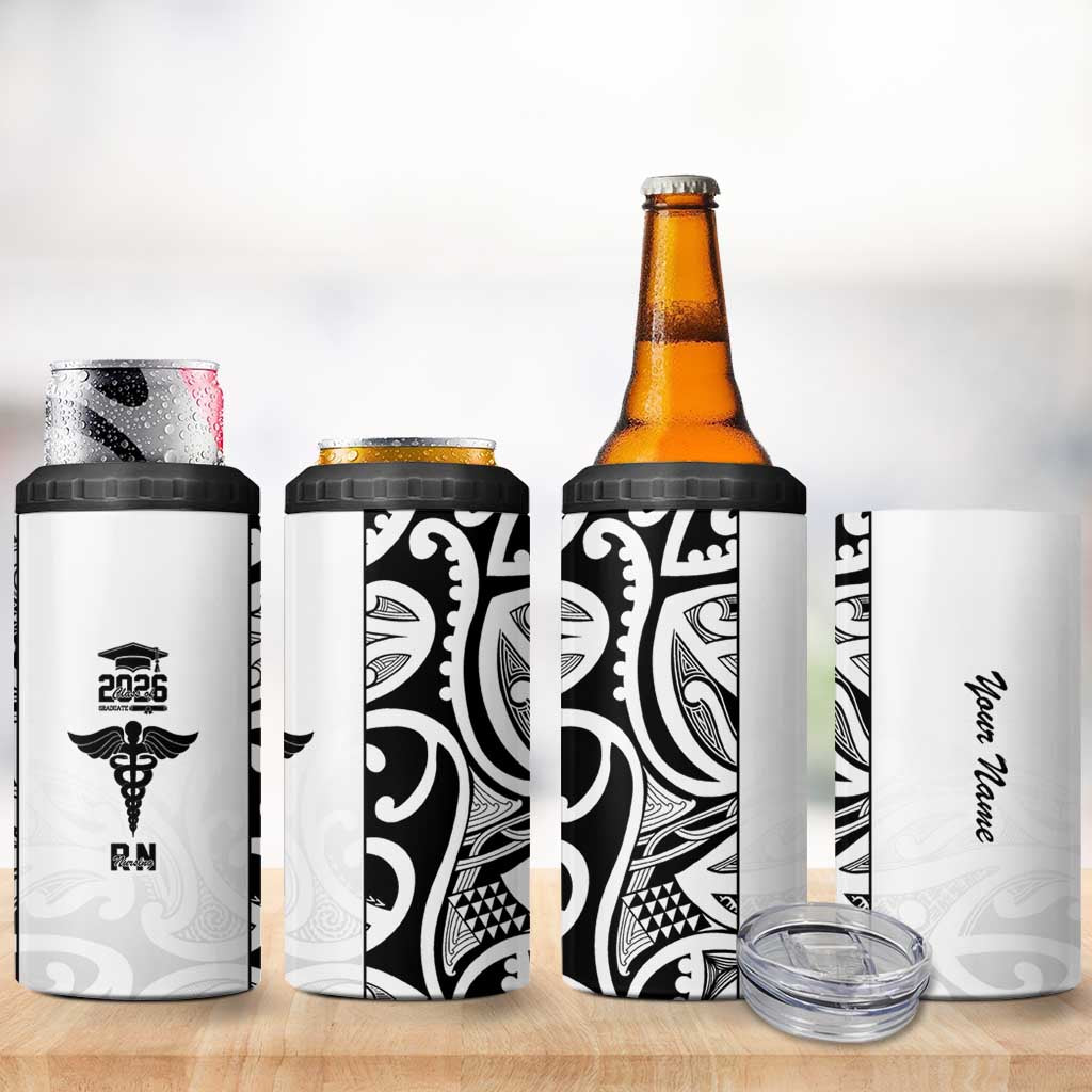 New Zealand Nurse RN 2026 Personalised 4 in 1 Can Cooler Tumbler White Maori Pattern Cultural Pride