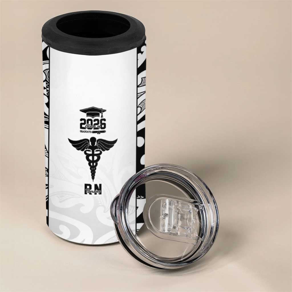 New Zealand Nurse RN 2026 Personalised 4 in 1 Can Cooler Tumbler White Maori Pattern Cultural Pride