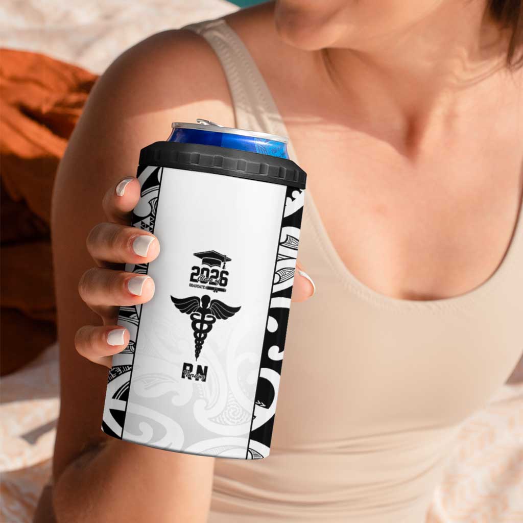 New Zealand Nurse RN 2026 Personalised 4 in 1 Can Cooler Tumbler White Maori Pattern Cultural Pride