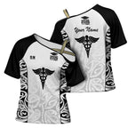 New Zealand Nurse RN 2026 Personalised Cross Shoulder Shirt White Maori Pattern Cultural Pride