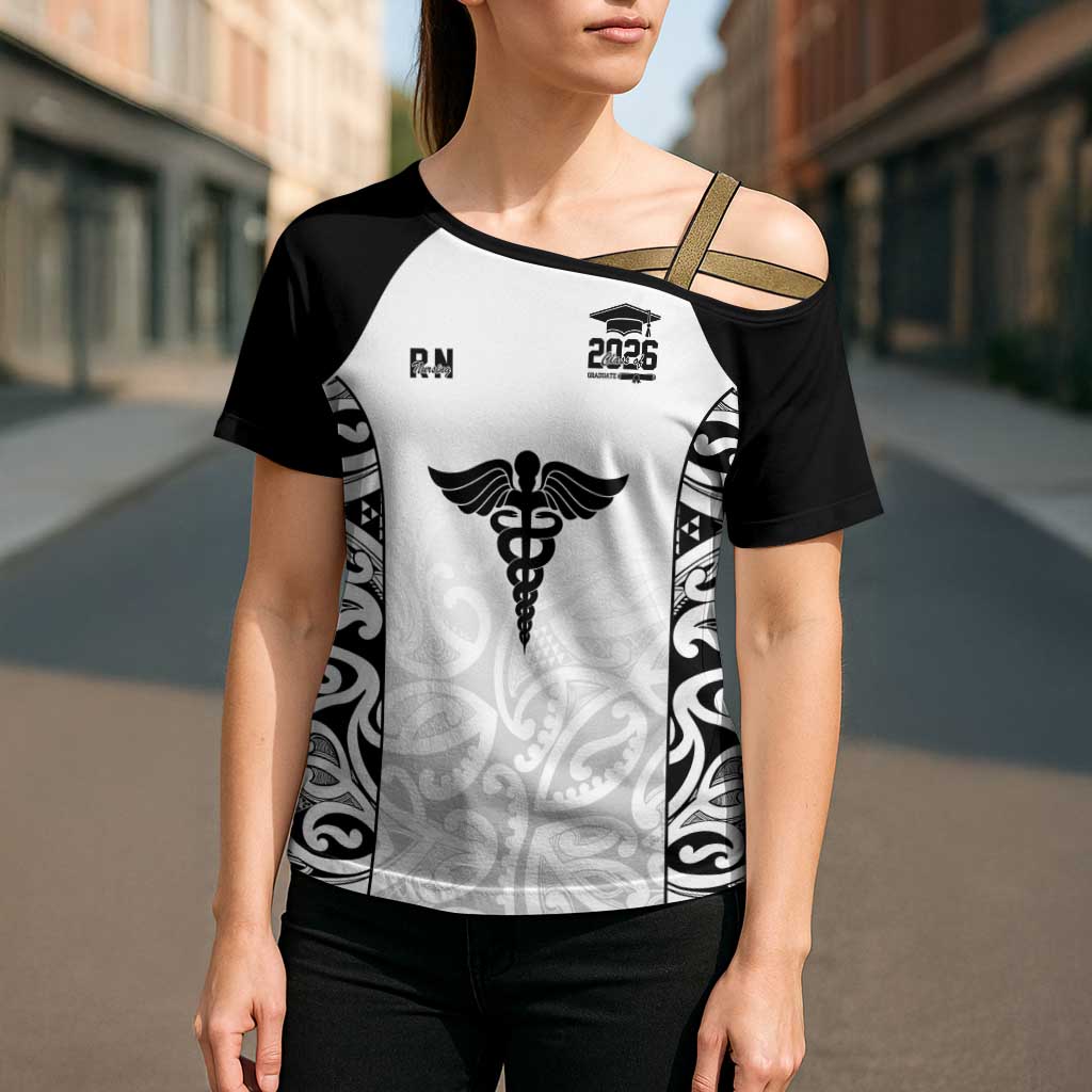 New Zealand Nurse RN 2026 Personalised Cross Shoulder Shirt White Maori Pattern Cultural Pride