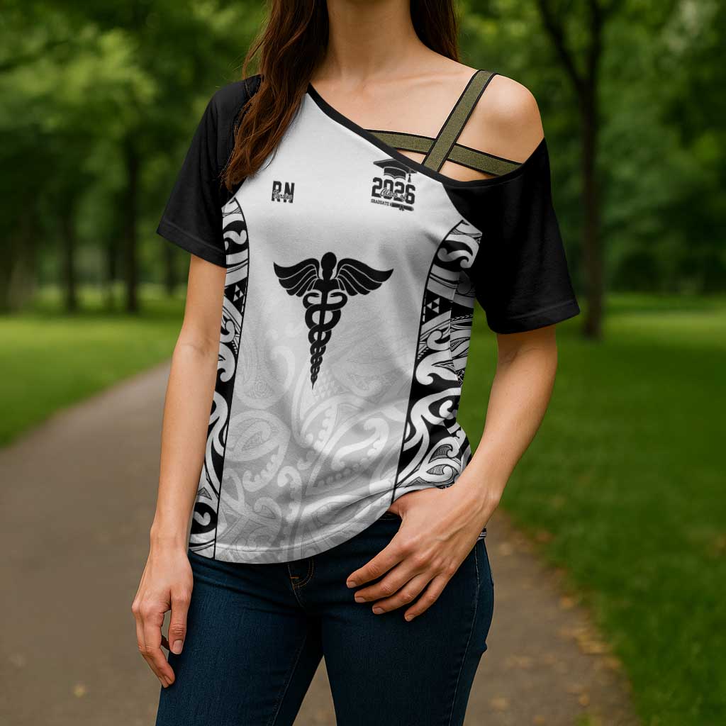 New Zealand Nurse RN 2026 Personalised Cross Shoulder Shirt White Maori Pattern Cultural Pride