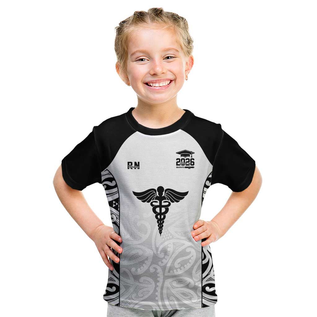 New Zealand Nurse RN 2026 Personalised Kid T Shirt White Maori Pattern Cultural Pride