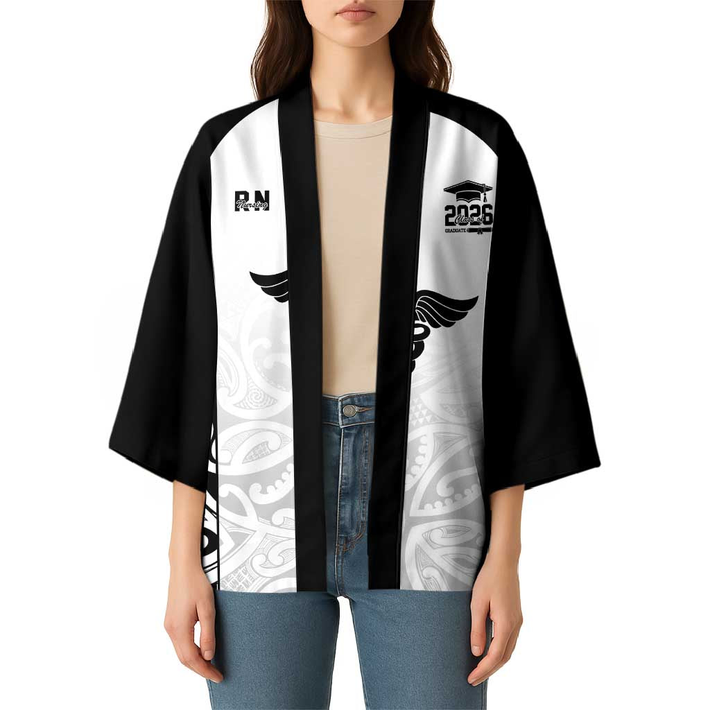 New Zealand Nurse RN 2026 Personalised Kimono White Maori Pattern Cultural Pride