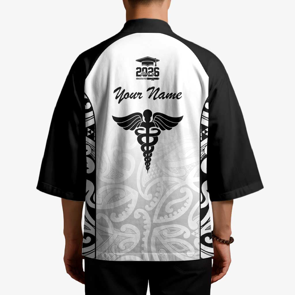 New Zealand Nurse RN 2026 Personalised Kimono White Maori Pattern Cultural Pride