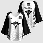 New Zealand Nurse RN 2026 Personalised Kimono Sleeve Blouse White Maori Pattern Cultural Pride