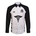 New Zealand Nurse RN 2026 Personalised Long Sleeve Button Shirt White Maori Pattern Cultural Pride