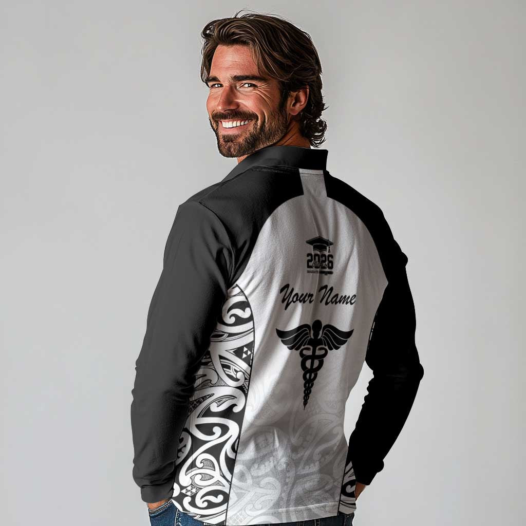 New Zealand Nurse RN 2026 Personalised Long Sleeve Polo Shirt White Maori Pattern Cultural Pride