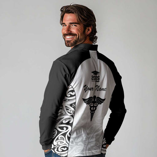 New Zealand Nurse RN 2026 Personalised Long Sleeve Polo Shirt White Maori Pattern Cultural Pride
