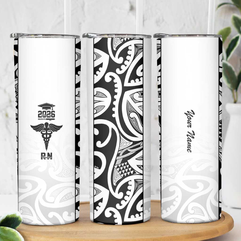 New Zealand Nurse RN 2026 Personalised Skinny Tumbler White Maori Pattern Cultural Pride