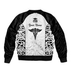 New Zealand Nurse RN 2026 Personalised Sleeve Zip Bomber Jacket White Maori Pattern Cultural Pride