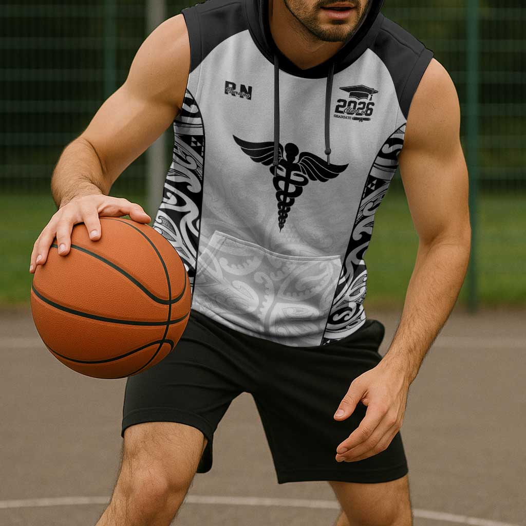 New Zealand Nurse RN 2026 Personalised Sleeveless Hoodie White Maori Pattern Cultural Pride