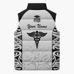 New Zealand Nurse RN 2026 Personalised Sleeveless Puffer Jacket White Maori Pattern Cultural Pride
