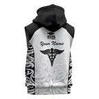 New Zealand Nurse RN 2026 Personalised Sleeveless Zip Hoodie White Maori Pattern Cultural Pride
