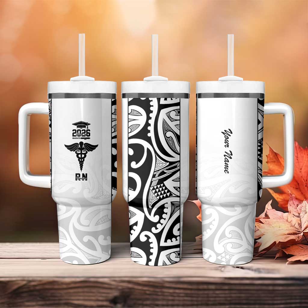 New Zealand Nurse RN 2026 Personalised Tumbler With Handle White Maori Pattern Cultural Pride