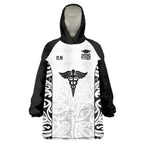 New Zealand Nurse RN 2026 Personalised Wearable Blanket Hoodie White Maori Pattern Cultural Pride