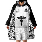 New Zealand Nurse RN 2026 Personalised Wearable Blanket Hoodie White Maori Pattern Cultural Pride