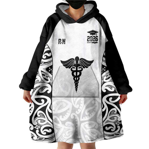 New Zealand Nurse RN 2026 Personalised Wearable Blanket Hoodie White Maori Pattern Cultural Pride