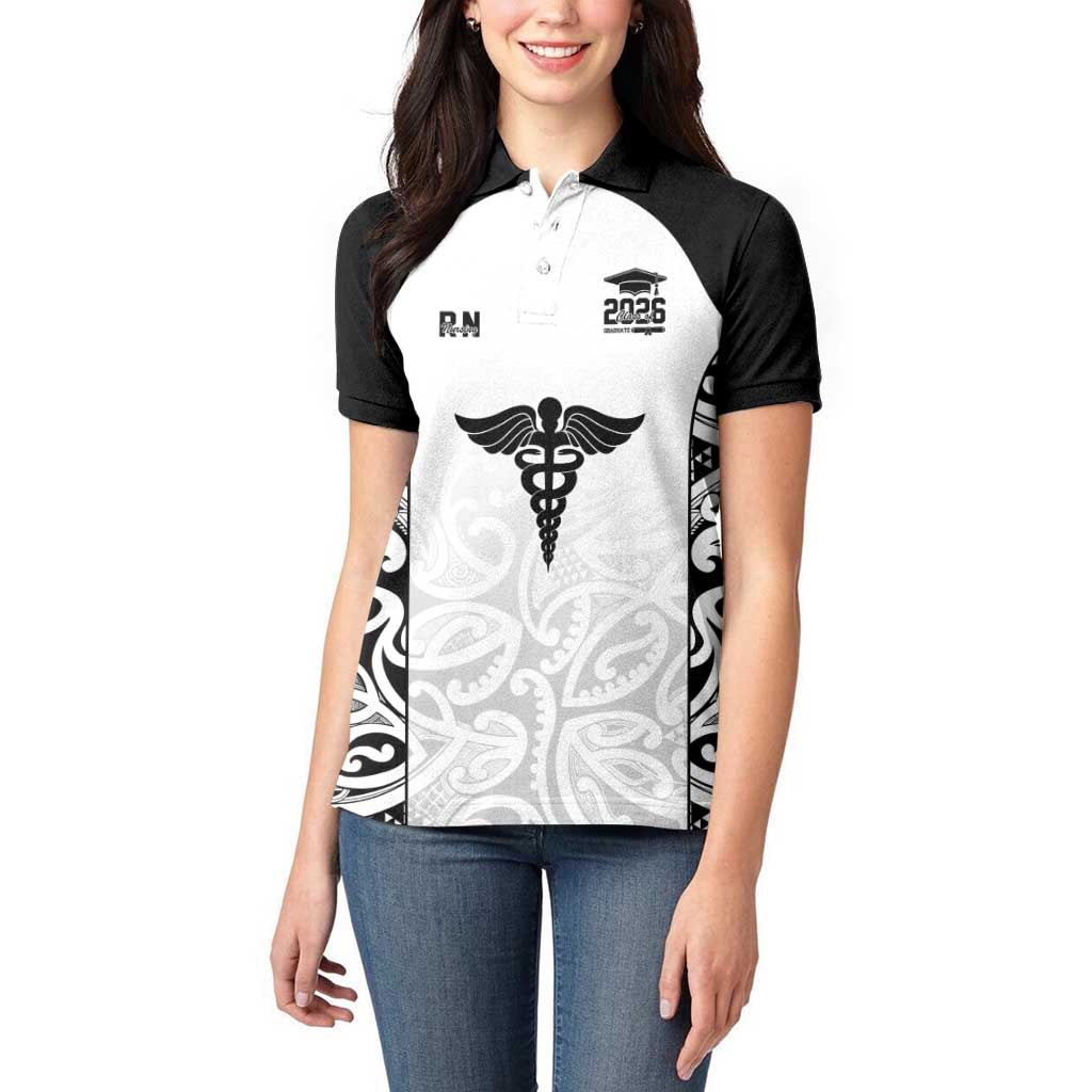 New Zealand Nurse RN 2026 Personalised Women Polo Shirt White Maori Pattern Cultural Pride
