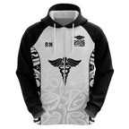New Zealand Nurse RN 2026 Personalised Zip Hoodie White Maori Pattern Cultural Pride