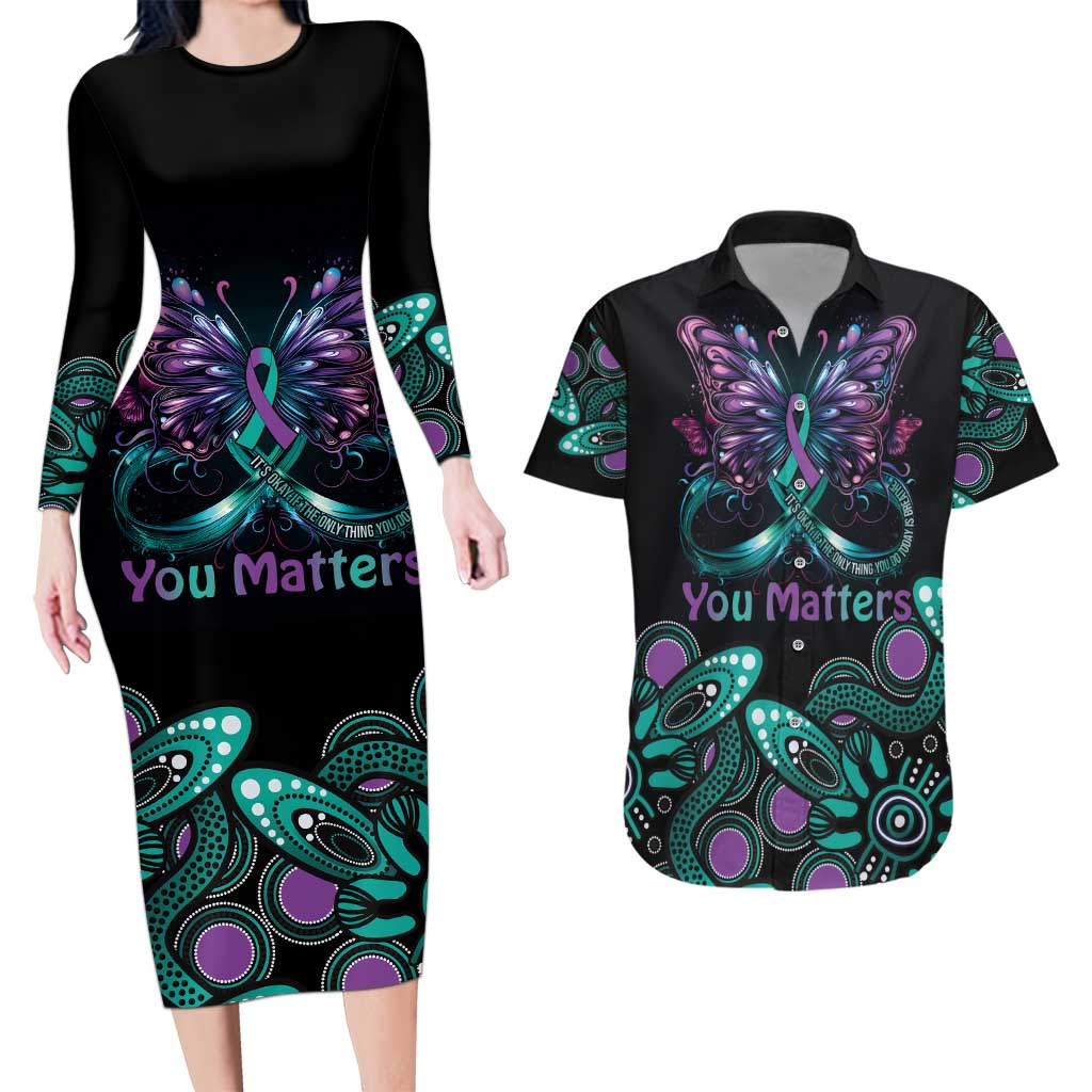 Personalised Hope Fight Suicide Prevention Awareness Couples Matching Long Sleeve Bodycon Dress and Hawaiian Shirt Aboriginal Motif