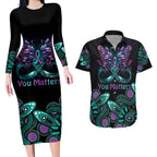 Personalised Hope Fight Suicide Prevention Awareness Couples Matching Long Sleeve Bodycon Dress and Hawaiian Shirt Aboriginal Motif