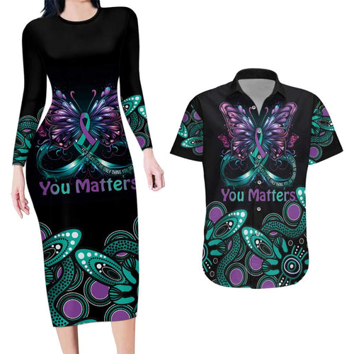 Personalised Hope Fight Suicide Prevention Awareness Couples Matching Long Sleeve Bodycon Dress and Hawaiian Shirt Aboriginal Motif