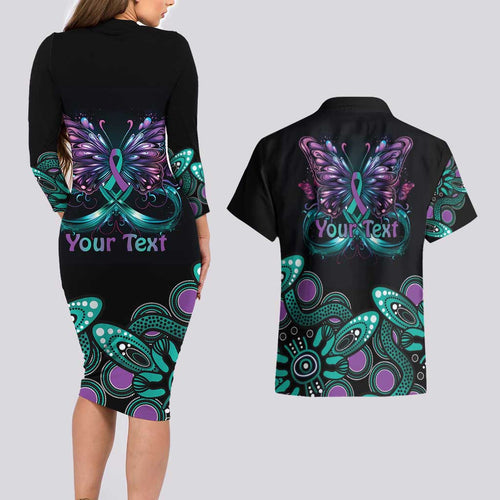 Personalised Hope Fight Suicide Prevention Awareness Couples Matching Long Sleeve Bodycon Dress and Hawaiian Shirt Aboriginal Motif
