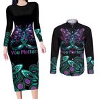 Personalised Hope Fight Suicide Prevention Awareness Couples Matching Long Sleeve Bodycon Dress and Long Sleeve Button Shirt Aboriginal Motif