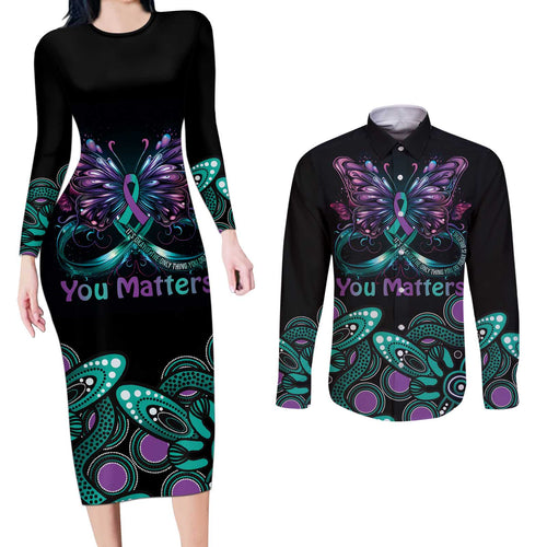Personalised Hope Fight Suicide Prevention Awareness Couples Matching Long Sleeve Bodycon Dress and Long Sleeve Button Shirt Aboriginal Motif